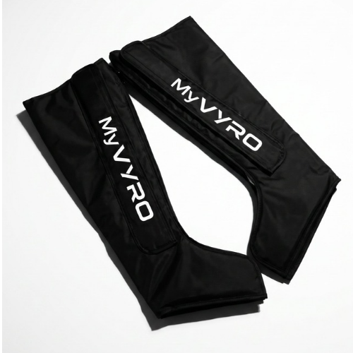 Two black MyVYRO Compression Boots displayed on a clean white background.